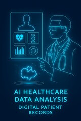  AI healthcare data analysis interface showing futuristic digital patient records