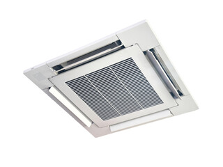 Ceiling type white air conditioner isolated white background