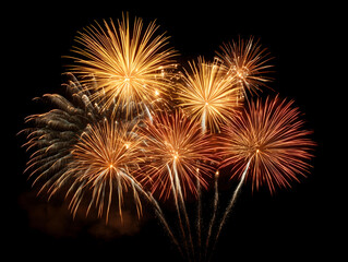 Vibrant fireworks lighting up the night sky with colorful bursts and streaks. Celebration and festivity scene.