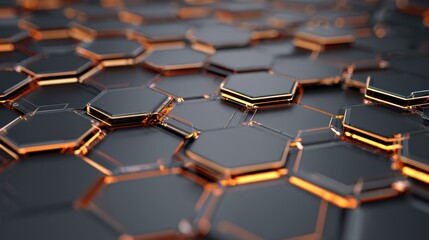 Obraz premium Close-up of hexagonal pattern design with metallic finish, showcasing modern technology and innovation.