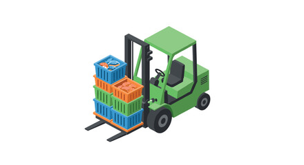 Fototapeta premium Isometric forklift with crates modern logistics and transportation icon