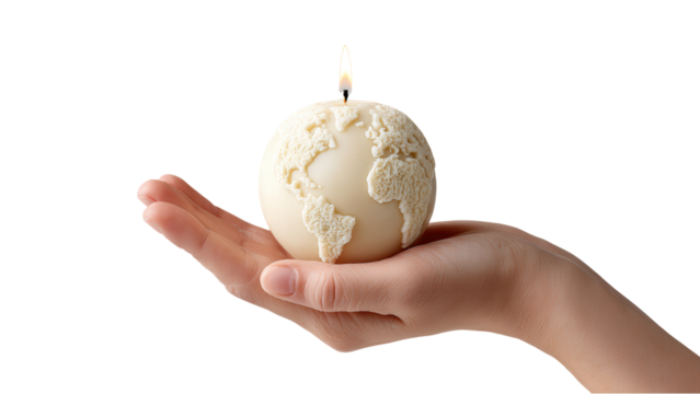 Hand Holding Globe Candle Representing Earth Day