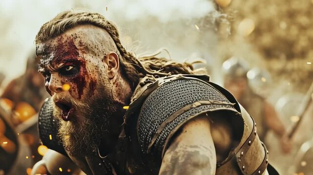 Fierce Warrior in Battle Cry with Intense Expression and Action
