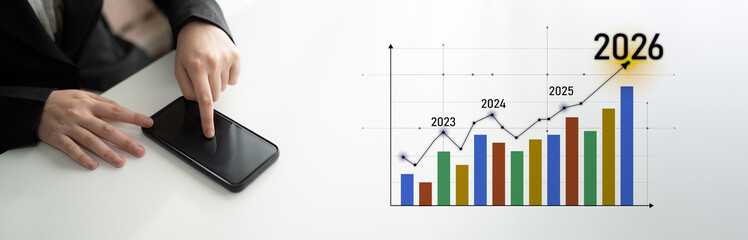 Business growth forecast highlights increasing trends new year 2026. Growth forecast data, growth...