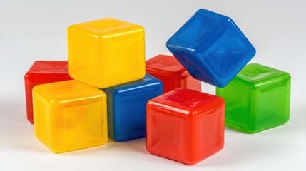 Playful Colorful Building Blocks Arranged Creatively Against a White Background in a Studio with Soft Lighting