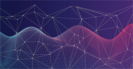 Abstract digital illustration of interconnected data points forming a wave-like pattern on a dark background.