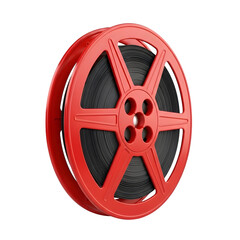 Fototapeta premium Red film reel movie cinema roll vintage media entertainment industry production filmmaking project on transparent background