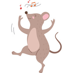 Happy Brown Mouse Dancing Joyfully with Musical Notes Floating Above its Head Transparent Background