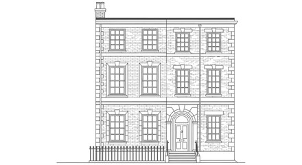 Fototapeta premium Classic Georgian Townhouse Facade Line Art Illustration