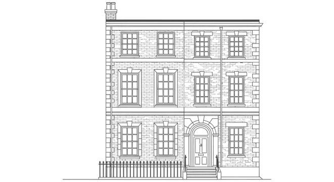 Classic Georgian Townhouse Facade Line Art Illustration