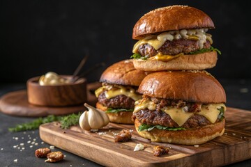 Restaurant Style Garlic Cheeseburger Food Commercial Shot