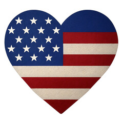Heart-Shaped American Flag &ndash; Red, White, and Blue Symbol of Patriotism and Love Isolated on Transparent Background