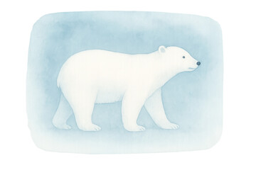 Polar bear walking on ice, watercolor illustration, winter arctic animal wildlife, transparent background