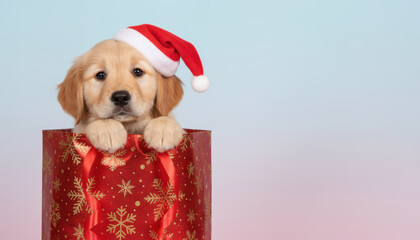 Festive puppy, santa hat, gift box, pet, christmas delight warms heart