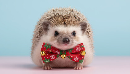 Hedgehog cute red bow festive pet christmas portrait small