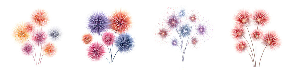 Colorful Sparkler Flower Set - Abstract Fireworks Illustrations
