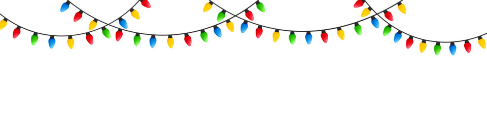 Vector image of Christmas lights. Festive decor and decoration made of colorful Christmas lights. Graphic element for your designs, Christmas cards, websites, banners, and posters.