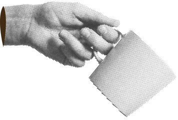 Conceptual graphic design. Hand hold mug