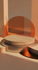 Circular Wooden Table with Metallic Base