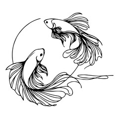 Elegant Line Art of Two Siamese Fighting Fish  in a Circle