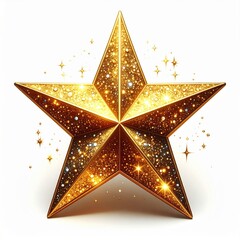 Glittering Gold Star Against White Background Illustrative Composition with Sparkling Effects