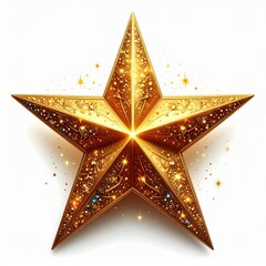 Golden Star with Shimmering Texture on White Background with Sparkle Effect
