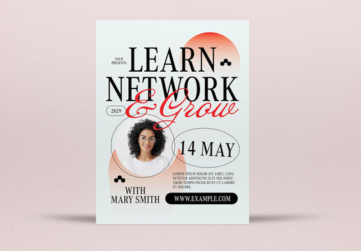 White Minimalist Learn, Network, Grow Flyer US Letter