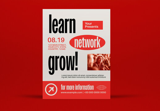 Orange Utilitarian Learn, Network, Grow Flyer US Letter