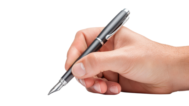 Hand Holding Fountain Pen Ready to Write