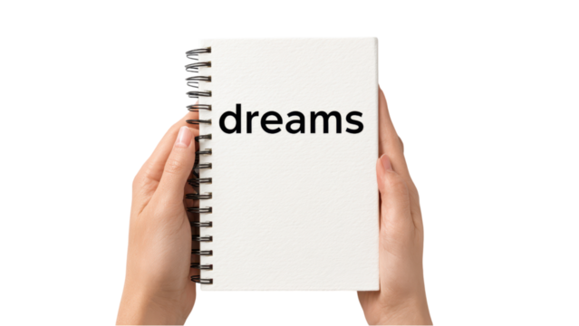 Notebook with 'Dreams' Text in Hands - Goals & Inspiration - Powered by Adobe