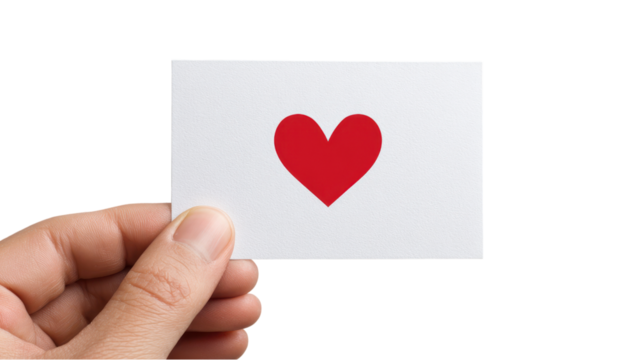 Hand Holding Blank Card with Red Heart - Love Concept