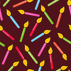 Vector seamless pattern with burning multicolored holiday candles on a dark background