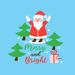 Vector illustration with Santa Claus in the winter forest