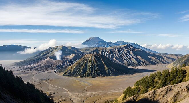 mountain landscape with snow clouds in bromo