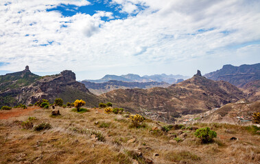 Rock formations Roque Nublo and Bentaiga, Island Gran Canaria, Canary Islands, Spain, Europe.