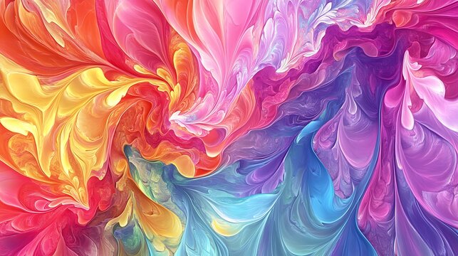 Vibrant abstract fluid art with dynamic swirls of colorful liquid paint. Ideal for backgrounds, artistic designs, digital media, and creative projects.