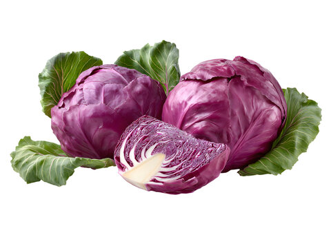 Vibrant Red Cabbage Fresh Vegetables Halved Wedges Isolated Display Food Photography Nutritional Healthy Eating Plant Based Diet Studio Shot Culinary Ingredient Source