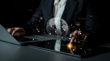 Global AI network showing connection between AI, global, and network elements across the digital...