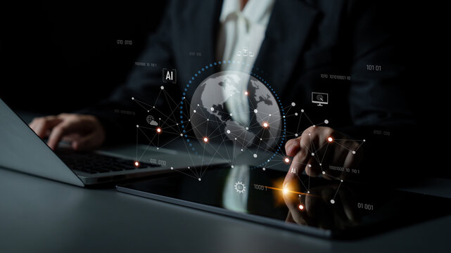 Global AI network showing connection between AI, global, and network elements across the digital world and data infrastructure Latch