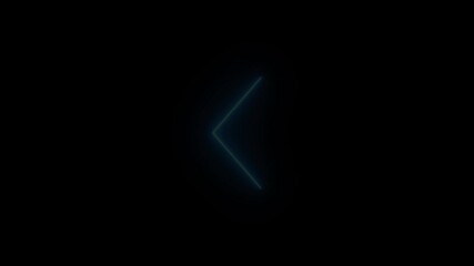 Neon angle left icon animation on black background, glowing arrow pointer navigation symbol, digital UI UX direction button, web and app interface design, futuristic technology concept - Powered by Adobe