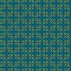 seamless geometric pattern with stylized floral and diamond motifs in shades of green and blue