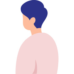 Illustration of a person from behind with blue hair and pink shirt against a transparent background graphic design