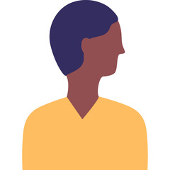 Illustration Of A Person From The Shoulders Up Facing Sideways With Dark Blue Hair And A Yellow Shirt Isolated On A White Background
