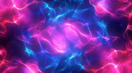 Dynamic abstract background featuring intertwined glowing neon pink and blue light waves. Ideal for technology, music, events, or futuristic design themes.