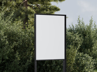 Vertical Blank White Poster Mockup 3D Rendering In A Black Frame With Realistic Background