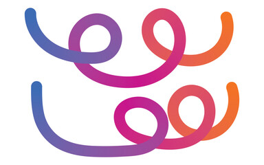 Vibrant swirling lines with a gradient of purple pink and orange on a white background