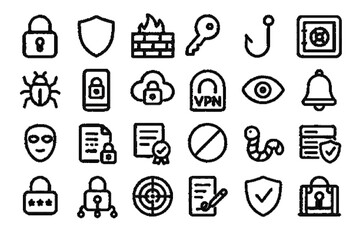 cyber security related icons set 