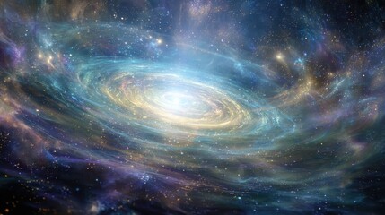 Obraz premium Cosmic swirl of color and light creates a stunning view of a spiral galaxy in the vastness of space