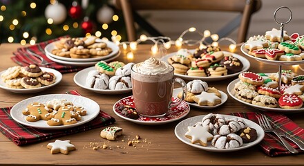 Festive holiday cookies and hot chocolate create a cozy christmas celebration