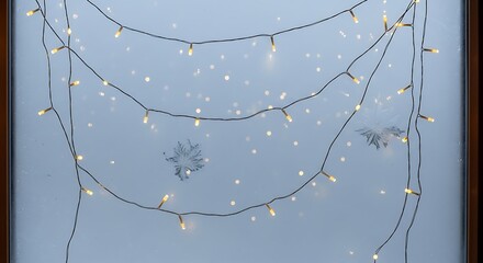 Festive window adorned with string lights and delicate snowflake decorations indoors